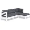 Image de vidaXL - 4-delige - Loungeset - met - kussens - grenenhout - wit