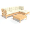 Image de vidaXL - 5-delige - Loungeset - met - crèmekleurige - kussens - grenenhout