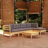 Image de vidaXL - 6-delige - Loungeset - met - grijze - kussens - grenenhout