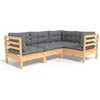 Image de vidaXL - 4-delige - Loungeset - met - grijze - kussens - grenenhout