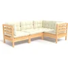 Image de vidaXL - 4-delige - Loungeset - met - crèmekleurige - kussens - grenenhout
