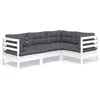 Image de vidaXL - 4-delige - Loungeset - met - kussens - grenenhout - wit