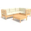 Image de vidaXL - 5-delige - Loungeset - met - crèmekleurige - kussens - grenenhout