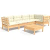 Image de vidaXL - 6-delige - Loungeset - met - crèmekleurige - kussens - grenenhout