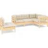Image de vidaXL - 5-delige - Loungeset - met - crèmekleurige - kussens - grenenhout