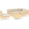 Image de vidaXL - 6-delige - Loungeset - met - crèmekleurige - kussens - grenenhout