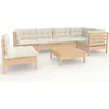 Image de vidaXL - 7-delige - Loungeset - met - crèmekleurige - kussens - grenenhout