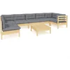 Image de vidaXL - 8-delige - Loungeset - met - grijze - kussens - grenenhout