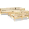 Image de vidaXL - 8-delige - Loungeset - met - crèmekleurige - kussens - massief - grenenhout