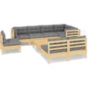 Image de vidaXL - 9-delige - Loungeset - met - grijze - kussens - massief - grenenhout