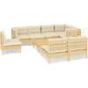 Image de vidaXL - 9-delige - Loungeset - met - crèmekleurige - kussens - massief - grenenhout