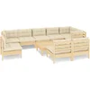 Image de vidaXL - 10-delige - Loungeset - met - crèmekleurige - kussens - grenenhout