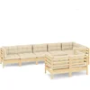 Image de vidaXL - 8-delige - Loungeset - met - crèmekleurige - kussens - massief - grenenhout