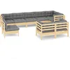 Image de vidaXL - 9-delige - Loungeset - met - grijze - kussens - massief - grenenhout