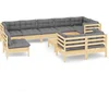 Image de vidaXL - 10-delige - Loungeset - met - grijze - kussens - massief - grenenhout
