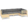 Image de vidaXL - 6-delige - Loungeset - met - grijze - kussens - massief - grenenhout