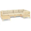 Image de vidaXL - 6-delige - Loungeset - met - crèmekleurige - kussens - massief - grenenhout