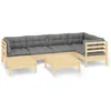Image de vidaXL - 7-delige - Loungeset - met - grijze - kussens - massief - grenenhout