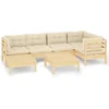Image de vidaXL - 7-delige - Loungeset - met - crèmekleurige - kussens - massief - grenenhout