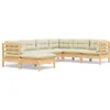 Image de vidaXL - 7-delige - Loungeset - met - crèmekleurige - kussens - massief - grenenhout