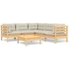 Image de vidaXL - 6-delige - Loungeset - met - crèmekleurige - kussens - massief - grenenhout