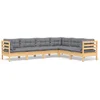 Image de vidaXL - 6-delige - Loungeset - met - grijze - kussens - massief - grenenhout