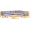 Image de vidaXL - 7-delige - Loungeset - met - grijze - kussens - massief - grenenhout