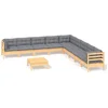 Image de vidaXL - 10-delige - Loungeset - met - grijze - kussens - massief - grenenhout