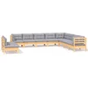 Image de vidaXL - 10-delige - Loungeset - met - grijze - kussens - massief - grenenhout