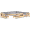 Image de vidaXL - 13-delige - Loungeset - met - grijze - kussens - massief - grenenhout