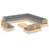Image de vidaXL - 14-delige - Loungeset - met - grijze - kussens - massief - grenenhout