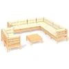 Image de vidaXL - 10-delige - Loungeset - met - crèmekleurige - kussens - grenenhout