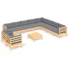 Image de vidaXL - 11-delige - Loungeset - met - grijze - kussens - massief - grenenhout