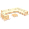 Image de vidaXL - 11-delige - Loungeset - met - crèmekleurige - kussens - grenenhout