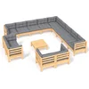 Image de vidaXL - 14-delige - Loungeset - met - grijze - kussens - massief - grenenhout