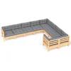 Image de vidaXL - 9-delige - Loungeset - met - grijze - kussens - grenenhout