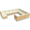 Image de vidaXL - 11-delige - Loungeset - met - crèmekleurige - kussens - grenenhout
