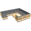 Image de vidaXL - 12-delige - Loungeset - met - grijze - kussens - grenenhout