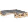 Image de vidaXL - 12-delige - Loungeset - met - grijze - kussens - massief - grenenhout