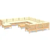 Image de vidaXL - 13-delige - Loungeset - met - crèmekleurige - kussens - grenenhout