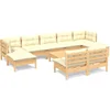 Image de vidaXL - 10-delige - Loungeset - met - crèmekleurige - kussens - grenenhout