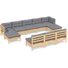 Image de vidaXL - 10-delige - Loungeset - met - grijze - kussens - grenenhout