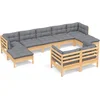 Image de vidaXL - 9-delige - Loungeset - met - grijze - kussens - massief - grenenhout