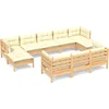 Image de vidaXL - 10-delige - Loungeset - met - crèmekleurig - kussens - massief - grenenhout