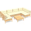Image de vidaXL - 7-delige - Loungeset - met - crèmekleurige - kussens - massief - grenenhout