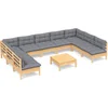 Image de vidaXL - 10-delige - Loungeset - met - grijze - kussens - massief - grenenhout