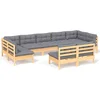 Image de vidaXL - 9-delige - Loungeset - met - grijze - kussens - massief - grenenhout