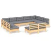 Image de vidaXL - 11-delige - Loungeset - met - grijze - kussens - massief - grenenhout