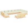 Image de vidaXL - 12-delige - Loungeset - met - crèmekleurige - kussens - grenenhout