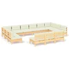 Image de vidaXL - 13-delige - Loungeset - met - crèmekleurige - kussens - grenenhout